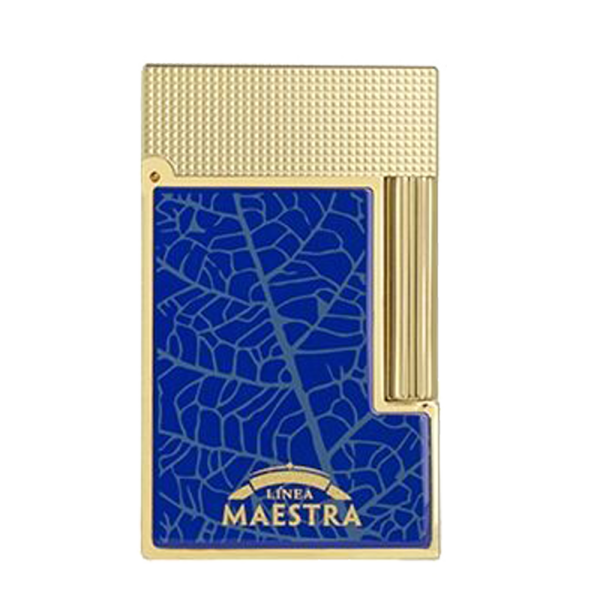 S.T. Dupont Ligne 2 Partagas Linea Maestra Blau/Gold, das Luxusfeuerzeug mit Blattaderoptik